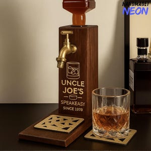 Custom Engraving Name Wooden Whiskey Dispenser, Wooden Liquor Dispenser for Home Bar Decor, Gift for Him, Dad, Husband, Whiskey Lovers