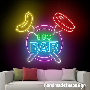 Insegna al neon per bar barbecue, insegna a led per barbecue, luce al neon per carne alla griglia, luce a led per barbecue per bistecca, decorazione artistica da parete per ristorante, decorazione da parete per cucina