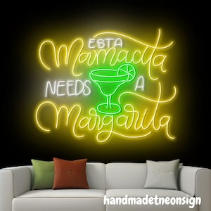 Esta Mamacita Needs A Margarita Neon Sign, Margarita Led Sign, Cocktail Neon Light, Bar Pub Wall Art, Drinking Liquor Wall Sign Decor