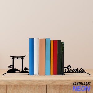 Custom Torii Gate Metal Bookends Torii Gate Name Bookend Table Sign, Bookshelf Decor, Book Lover Gift, Metal Desk Decor, Back To School Gift