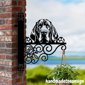 Personalized Bloodhound Dog Hanging Bracket, Dog Hanging Basket Bracket, Dog Hanging Bracket For Garden, Pet Metal Sign Garden Decor