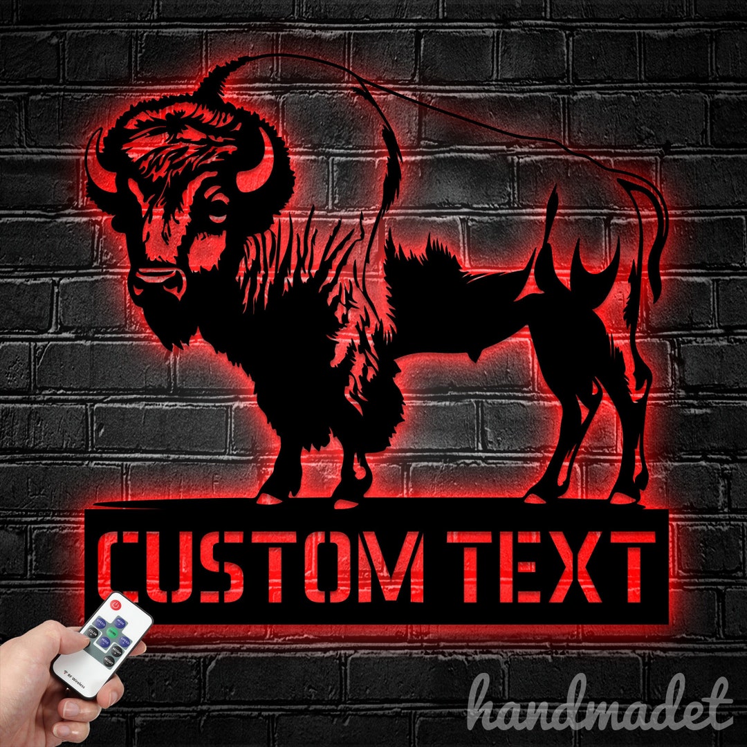 Personalized Bison Metal Wall Art LED Light, Custom Bison Metal Sign ...