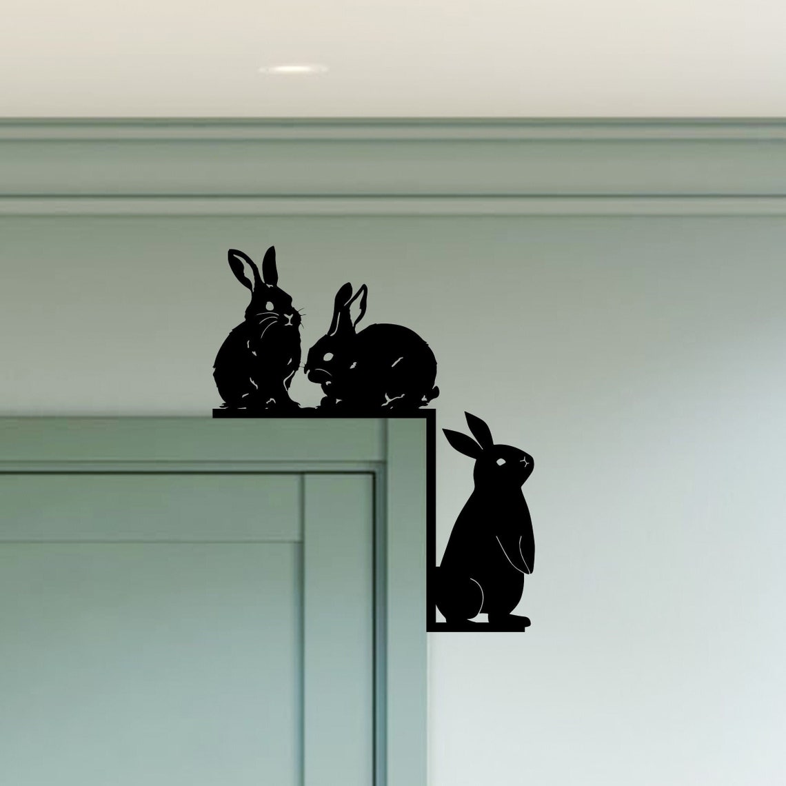 Door Frame Rabbits Personalized Rabbits Door Corner Metal Wall Art, Rabbit Metal Sign Door ...