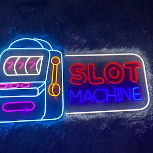 Slot Machine Neon Sign, Slot Machine Led Light, Casino Decor, Game Icons For Casino, Playing Cards Aces, Poker Club And Casino Decor