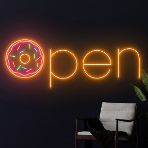 Donut Open Neon Light, Donut Sprinkled With Love Neon Sign, Sprinkle Donut Led Light, Bakery Led Sign, Baking Room Wall Decor