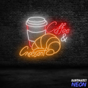 Coffee and Croissant Neon Sign: Cafe Bakery LED Wall Decor