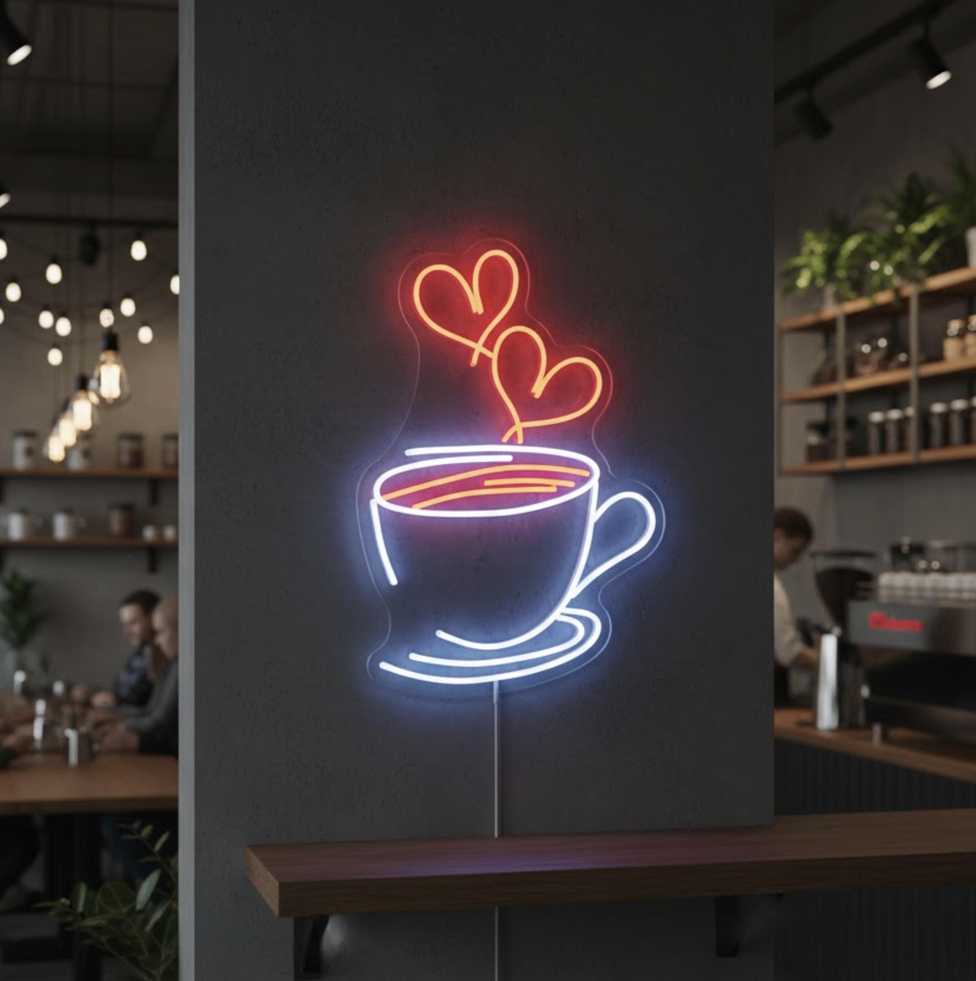 Coffee Neon Sign, Coffee Cup LED Light, Coffee Bar Wall Decor