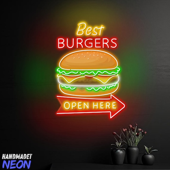 バーガーネオンサイン、ハンバーガーLEDライト、カスタムネオンサイン 