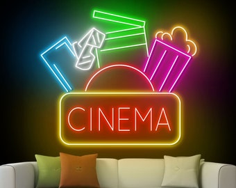 Neonreclame bioscoop, ledreclame bioscoop, popcornneonlicht, ledverlichting bioscoop, kunstverlichting filmnacht, muurdecoratie filmtijd thuis