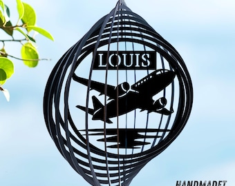 Airplane Wind Spinner, Personalized Airplane Metal Yard Art, Outdoor Garden Decor, Plane Lover Gift, Kinetic Plane Wind Spinner