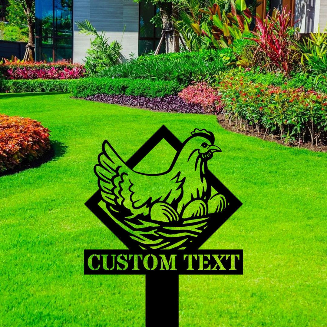 Custom Outdoor Hen Egg Chicken Farm Metal Sign With Stakes Personalized Outdoor Farm Metal Name
