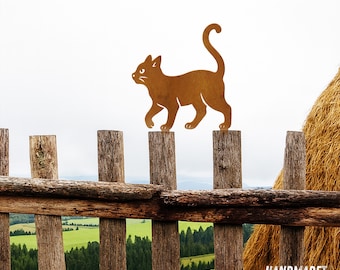 Estaca de metal oxidada para valla de jardín, marcador moderno para gatos de exterior, regalo para amantes de los gatos, estaca de metal para gato, decoración de jardín, estaca de gato para jardín