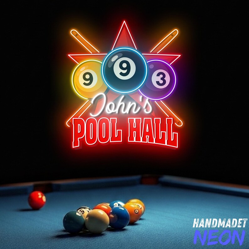 Billiards Neon Sign, Custom Name Pool Hall LED Light, Unique Man Cave ...