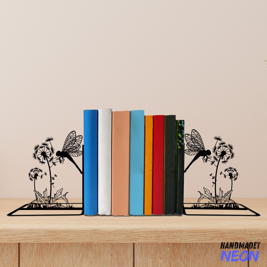 Custom Dandelion Flower Metal Bookends, Dragonfly Name Bookend, Floral ...