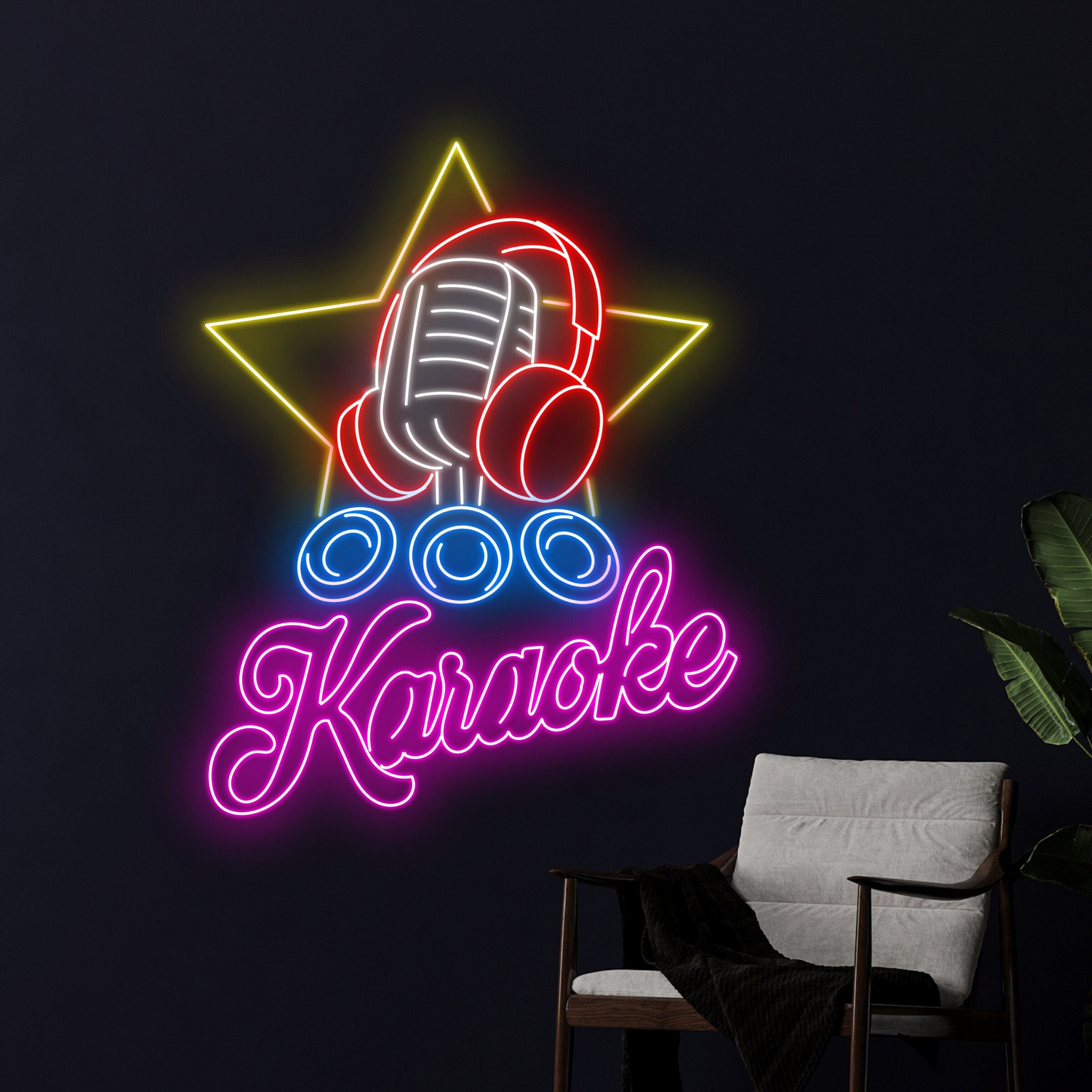 KARAOKE BAR ネオンサイン Karaoke Led Sign, Microphone Neon Light, Headphone Neon Sign
