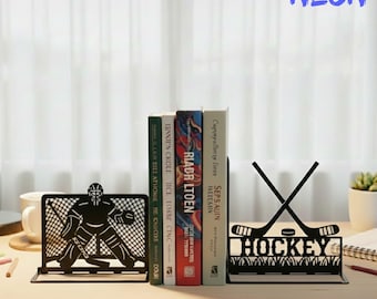 Personalized Ice Hockey Metal Bookends, Custom Name Hokey Player Book Stopper with Name, Gift For Him or Hockey Player