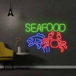 Seafood Neon Sign, Seafood LED Sign, Seafood Shop Neon LED Light, Seafood Restaurant LED Light, Store Decor, Best Gift, Seafood Led Signs