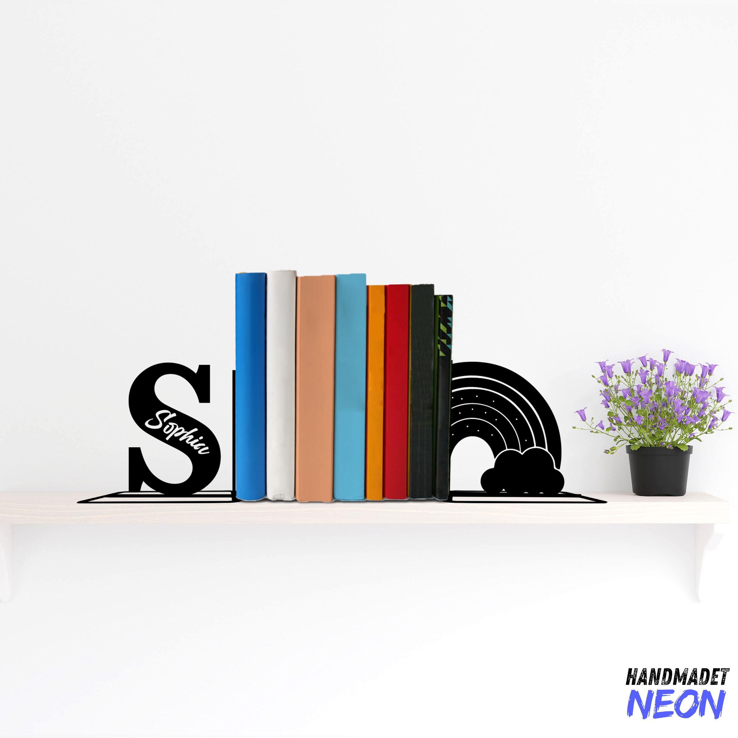 Custom Rainbow Cloud Metal Bookends, Baby Name Bookend, Rainbow Table ...