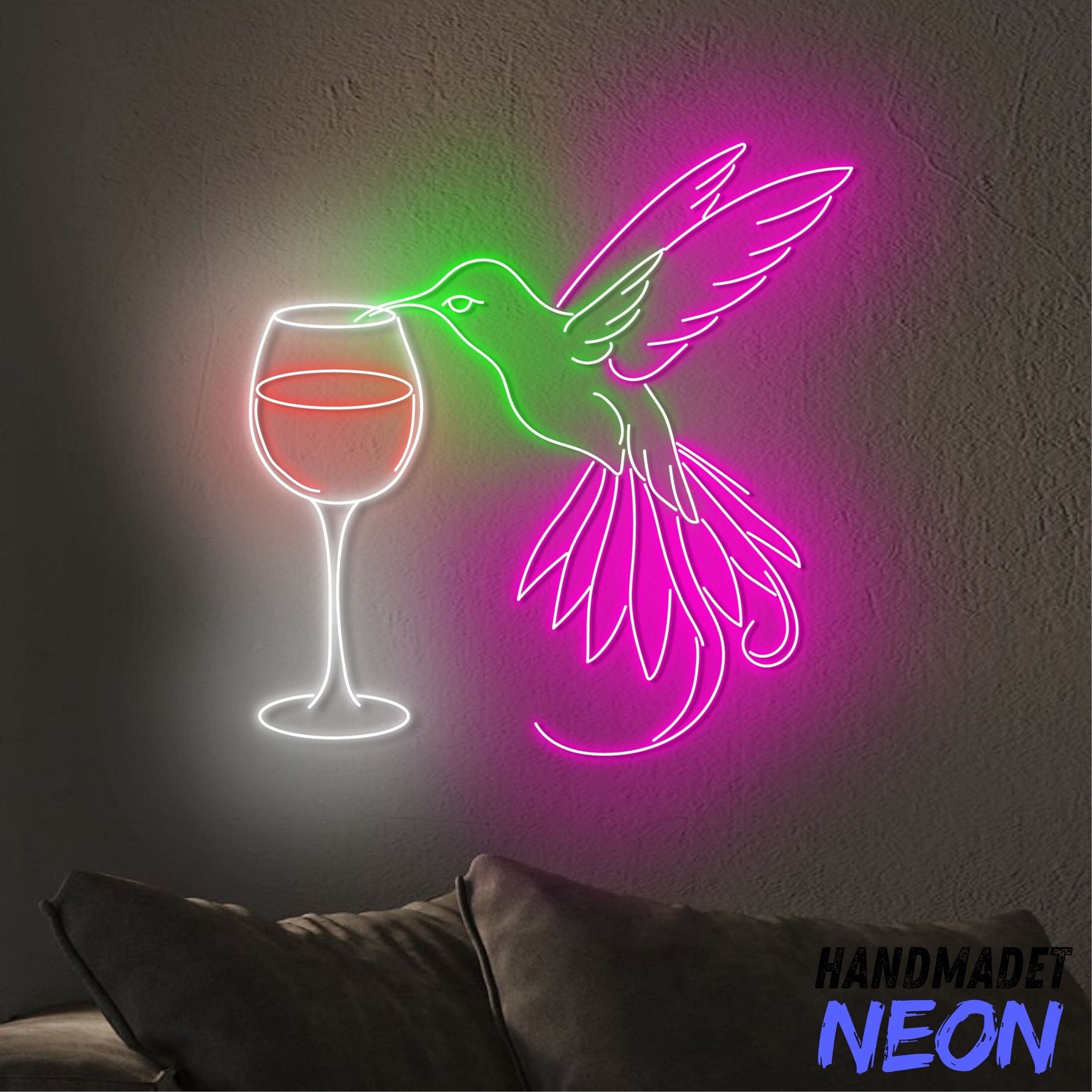 Hummingbird Drinking Wine Neon Sign, Hummingbird Led Sign, Wine Glass ...