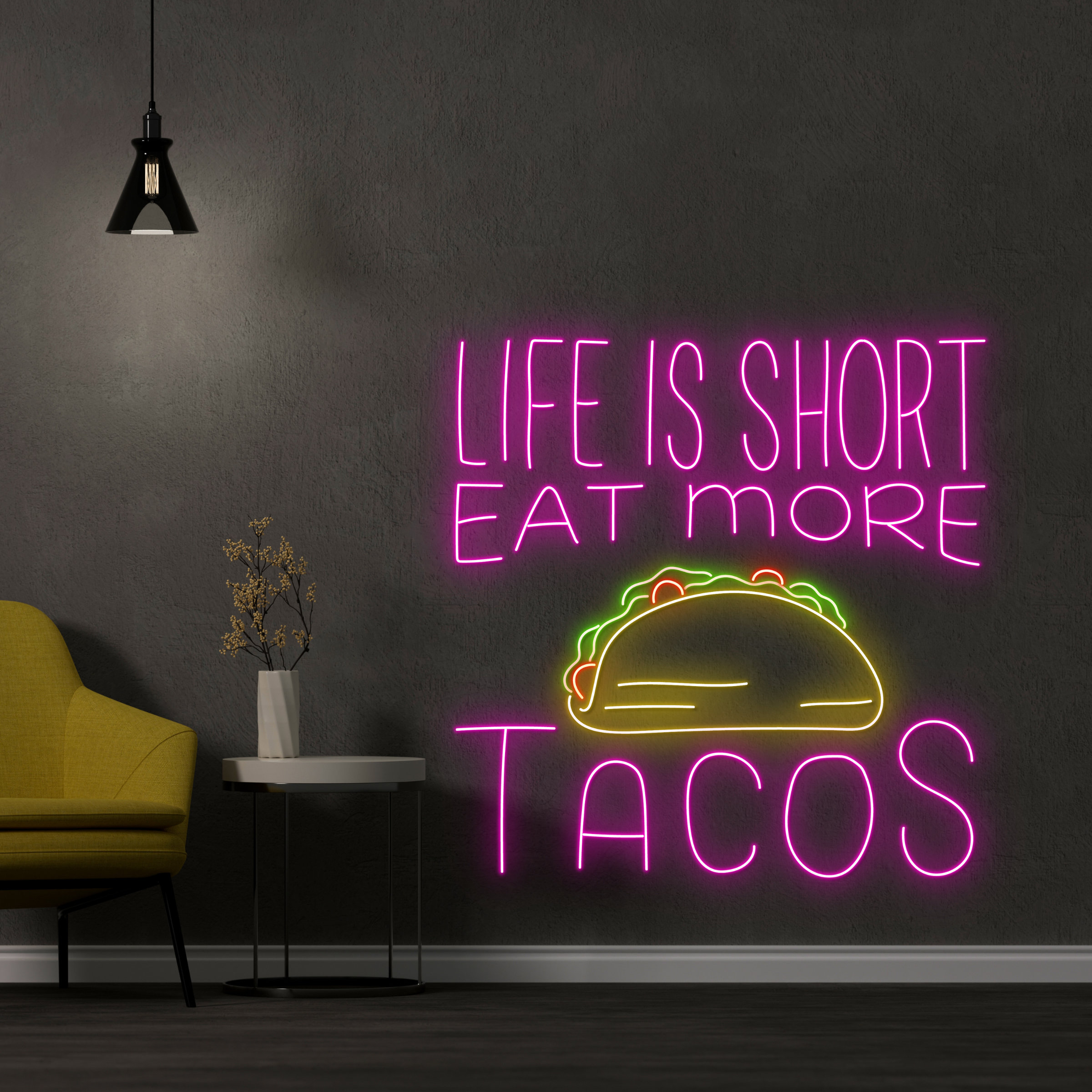 Life Is Short Eat More Tacos Neon Sign, Tacos LED Light, Taco Neon Light, Room Wall Decor, Taco Restaurant Neon Sign, Tacos Led Lights