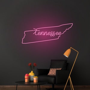 Segno al neon personalizzato della mappa del Tennessee, segno personalizzato del nome dello stato del Tennessee per la stanza, segno Born In Tennessee, segno al neon dello stato personalizzato