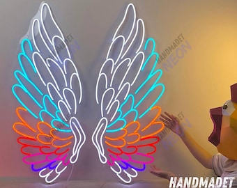 Neon LED Angel Wings: dekoracja ścienna na imprezę, tło do selfie