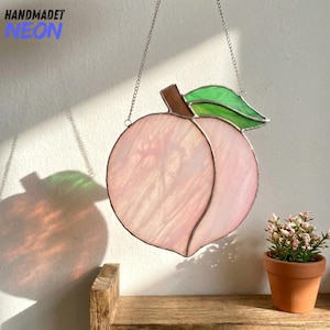 Peach Stained Glass Suncatcher, Handmade Fruit Window Hanging, Summer Window Decor, Christmas Gift