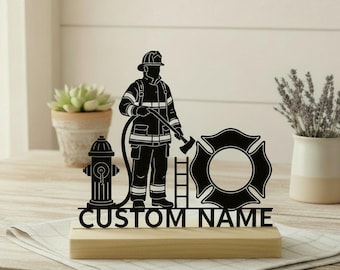Personalized Firefighter Metal Desk Decor, Custom Fireman Table Art, Fire Station Gift, Handmade Table Decor