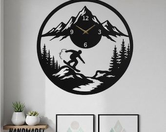 Personalized Snowboarding Metal Wall Clock, Custom Snowboarder Wall Clock Metal, Gift For Snowboard Lover, Man Cave Decor