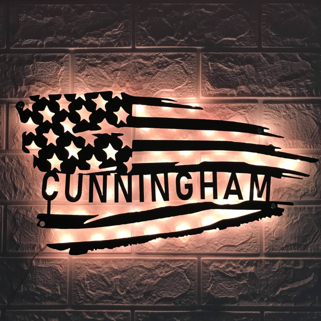 Custom Distressed USA Flag Metal Wall Art LED Light - Personalized ...