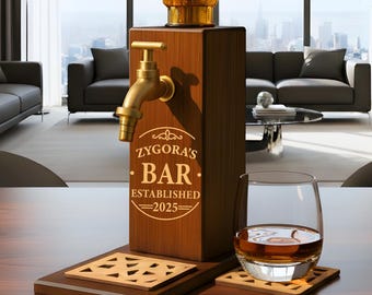 Dispensador de licor de bourbon personalizado, dispensador de whisky de madera con nombre grabado personalizado, regalo de bourbon para él, papá, esposo o amigo