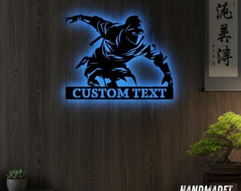 Custom Ninja Metal Wall Art LED Light, Ninja Metal Sign, Ninja Metal Light, Ninja Japanese Metal Wall Decor, Japan Ninja Metal Wall Decor