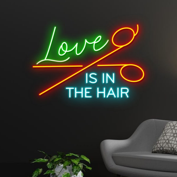 Love is in the Hair, Led Neon Sign, Hair Salons Decor, Neon Signs for Beauty Room,Home Bar Sign,Party Neon Light,Personalized Gifts for Her