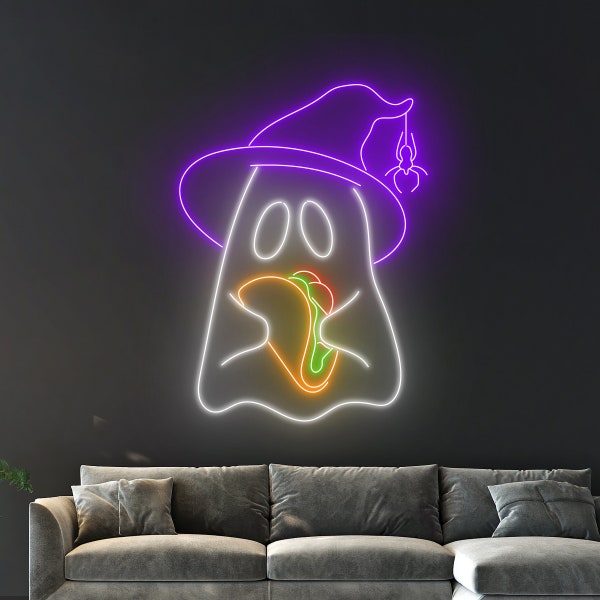 Ghost Tacos Neon Sign, Neon Taco Sign, Tacos Neon Light LED Sign, Man Room Decor, Tacos Wall Art Light, Tacos Restaurant Halloween Decor