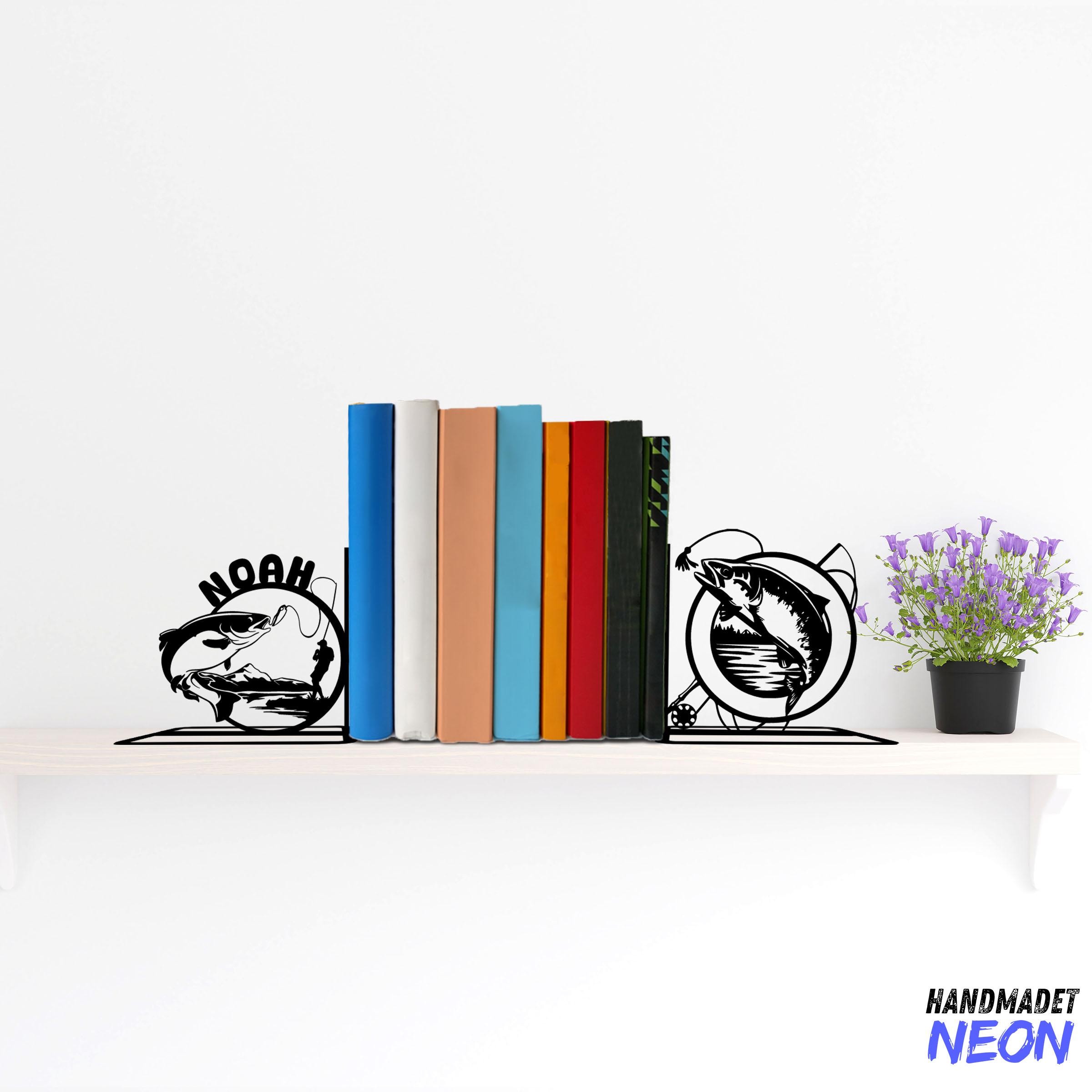 Custom Salmon Fish Metal Bookends, Fisherman Name Bookend, Fishing ...