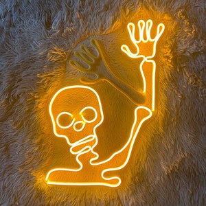 Skull Waving Neon Sign, Skeleton Led Sign, Skull Led Sign, Custom Neon Sign, Skull Waving Neon, Home Decor, Bar Neon Sign