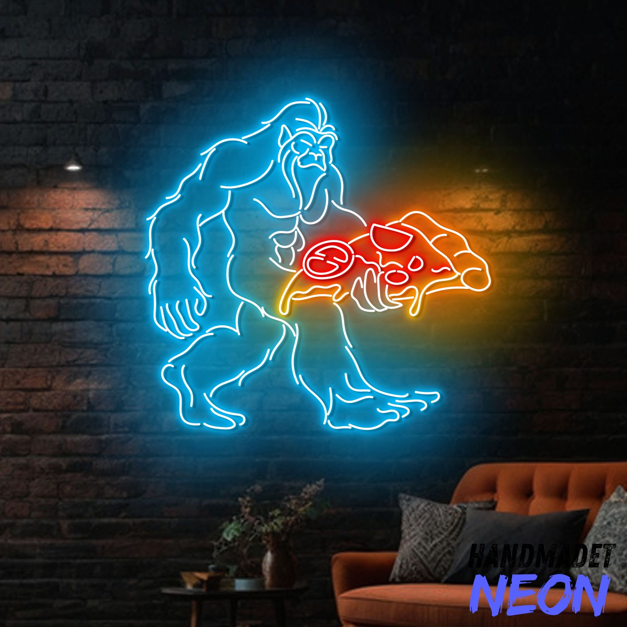 Bigfoot Holding A Pizza Neon Sign, Big Foot Led Sign, Pizza Slice