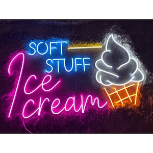 Soft Stuff Ice Cream Neon Sign, Ice Cream Cone Neon Light, Sweet Neon Light, Ice Cream Led Light, Home Restaurant Decoration, Room Decor