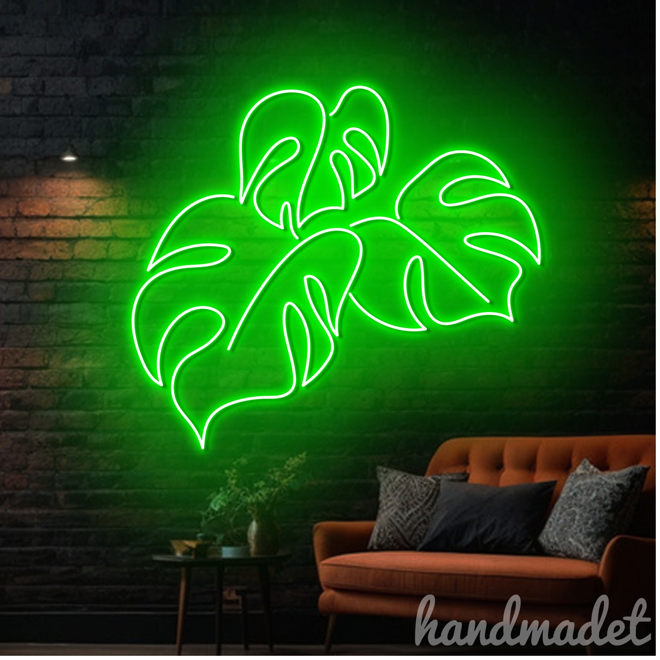 Monstera Leaf Neon Wall Sign, Green Leaf Led Wall Sign, Plant Neon