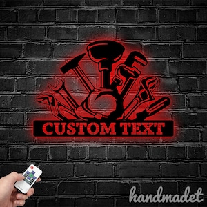 Custom Plumber Name Metal Wall Art LED Light, Plumber Metal Sign, Plumber Metal Light, Plumber Metal Light Wall Decor, Home Room Decor
