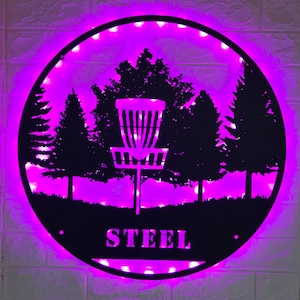 Custom Disc Golf Player Metal Wall Art LED Light - Personalized Disc Golfer Name Sign Home Decor - Disc Golf Sport Club Wall Art Decoration
