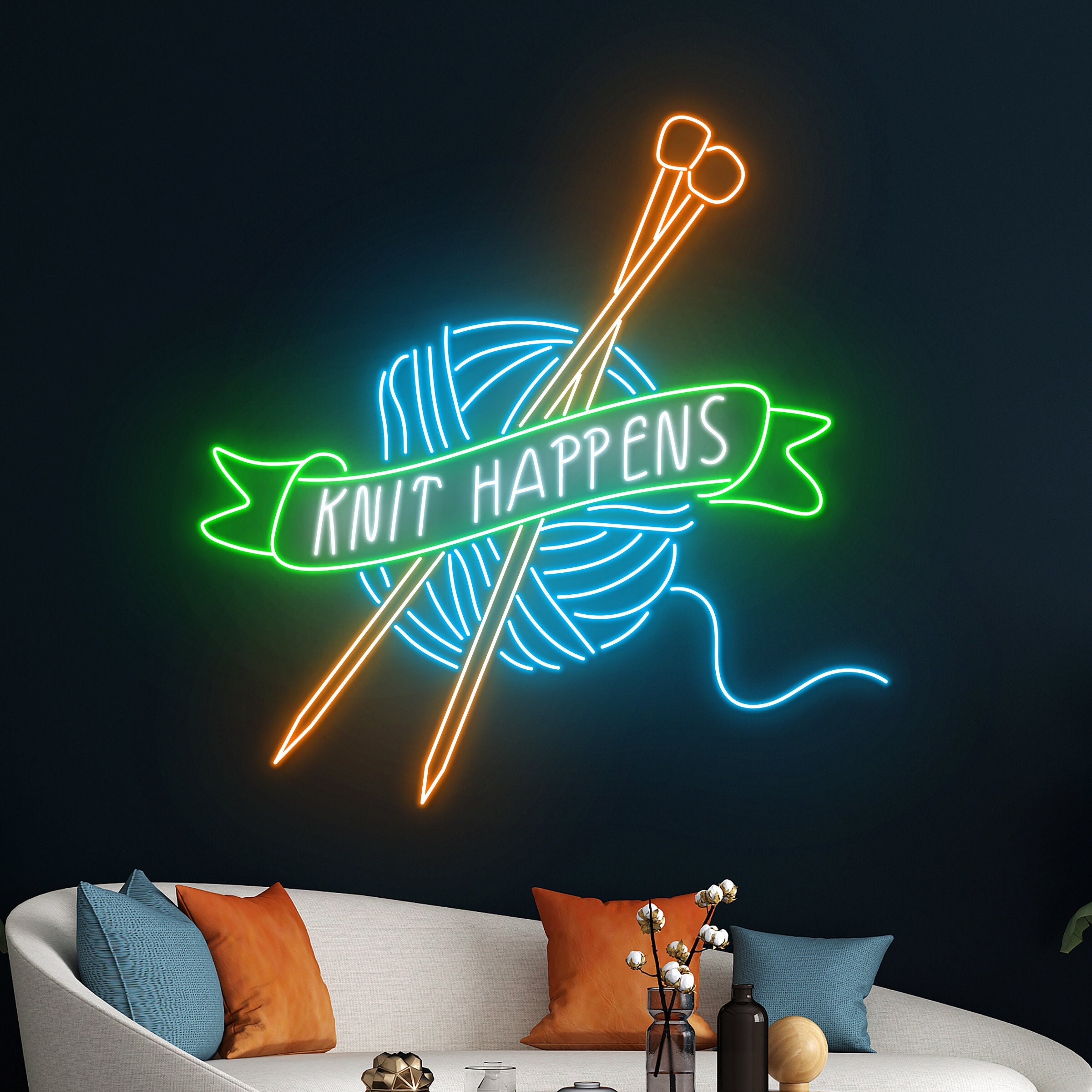 Knit Happens Led Sign, Knit Neon Light, Knitting Neon Sign 