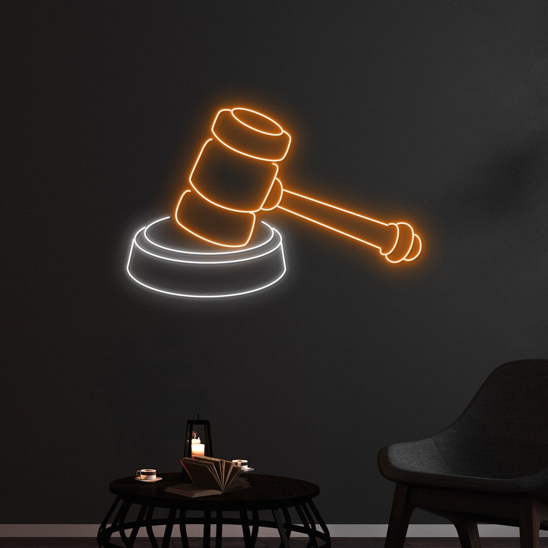 Custom Law Hammer Neon Sign, Justice Hammer LED Light, Court Gavel LED