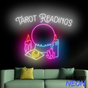 Letrero de neón de lectura de tarot, letrero LED de lector de tarot, luz de neón psíquica de tarot, luz LED de lectura de tarot, luz de arte de pared de tarot, decoración de pared para el hogar