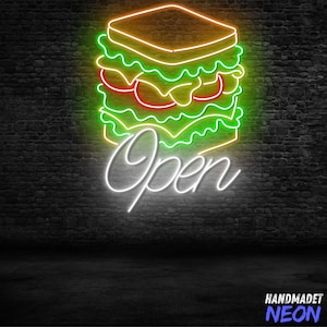 Sandwich Neon Sign, Sandwich LED Light Wall Decor for Bread Shop, Fast Food Restaurant, Sandwich Shop Welcome Sign Decor, Business Neon Sign