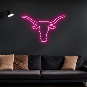 Longhorn Bull neon sign, Bull head led neon, Longhorn head skull light sign, Bull skull sign, Texas western led light