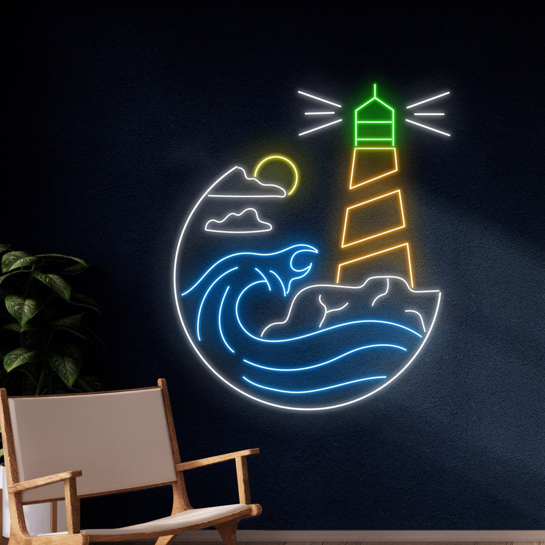 Lighthouse Neon Sign, Light House Led Sign, Ocean Wave Led Light, Sea