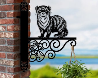 Soporte colgante de hurón personalizado, soporte de cesta colgante de hurón, soporte colgante de hurón para jardín, letrero de metal de animal de hurón para decoración de jardín