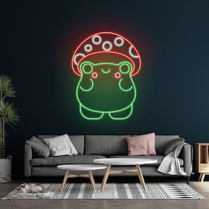 Mushroom Frog Neon Sign, Mushroom Frog Led Sign, Mushroom Frog Wall Led lights, Mushroom Decor, Frog Neon Sign, Father&#39;s Day Gifts, Kid sign