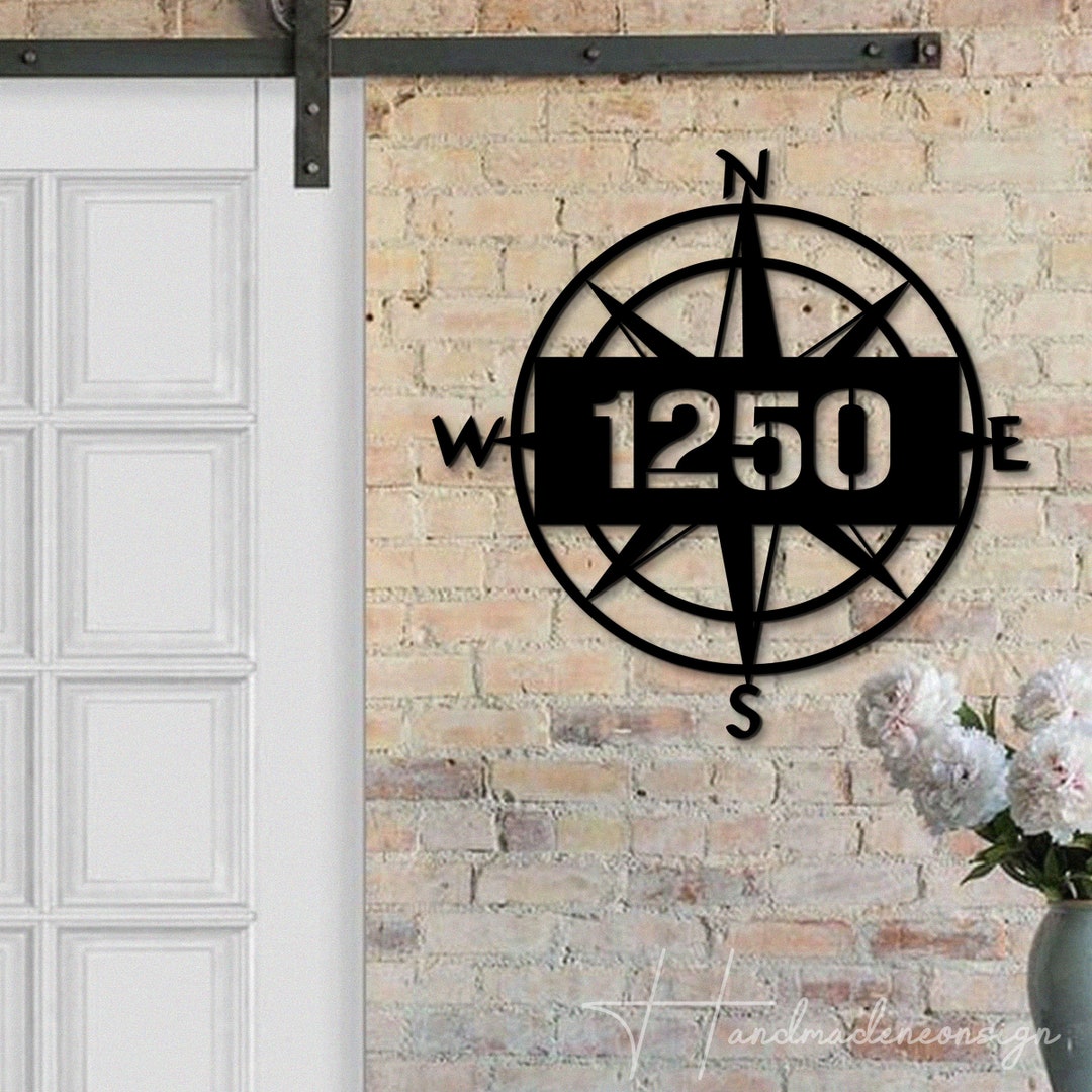 Personalized Nautical Compass House Number, Compass Home Number Metal ...
